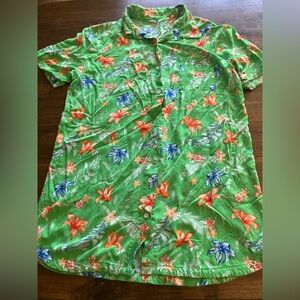 Green Hawaiian Floral Button-Up Shirt dress